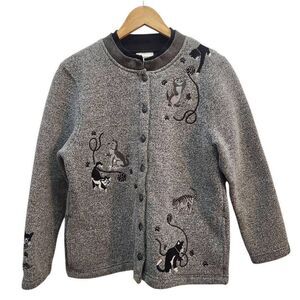Vintage BonWorth sweater cats play yarn heathered gray size medium Petite